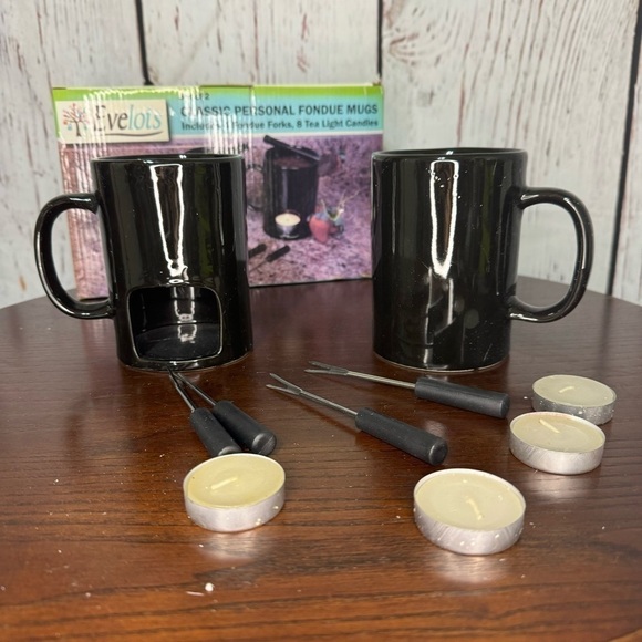 Set of 2 Personal Fondue Mugs with 4 forks and 8 tea lights - Picture 1 of 11